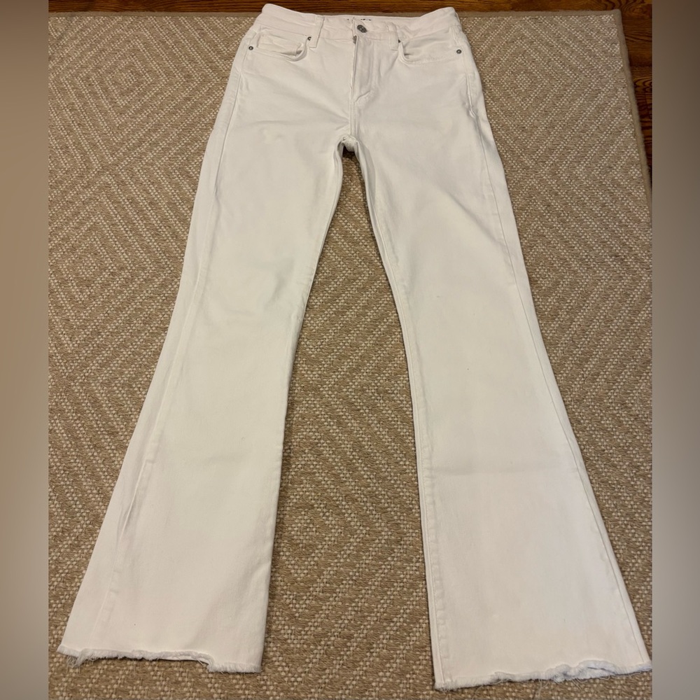 PAIGE White Flare Raw Hem Jeans
